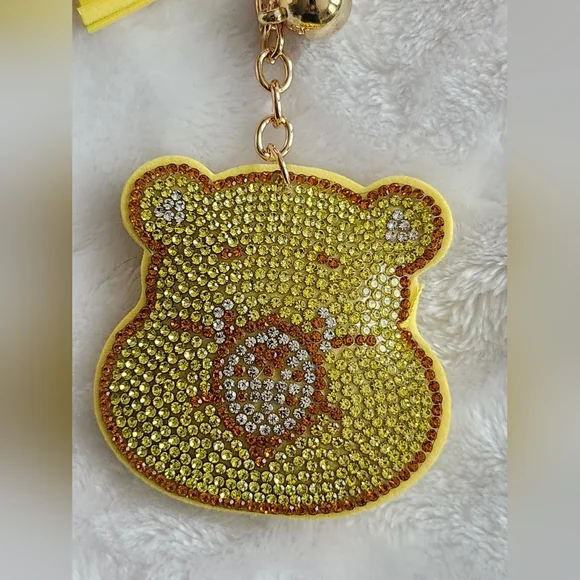 Yellow Carebear Keychain Cute 80s Bag Charm - Picture 2 of 3